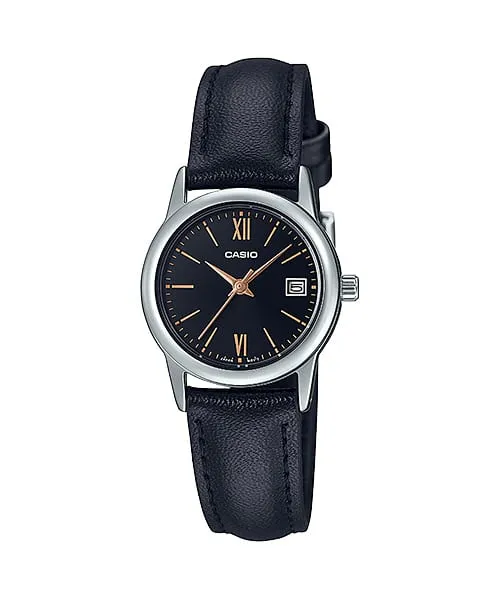 Casio Quartz Analog Silver with Black Leather Band Women's Watch LTPV002L-1B3 