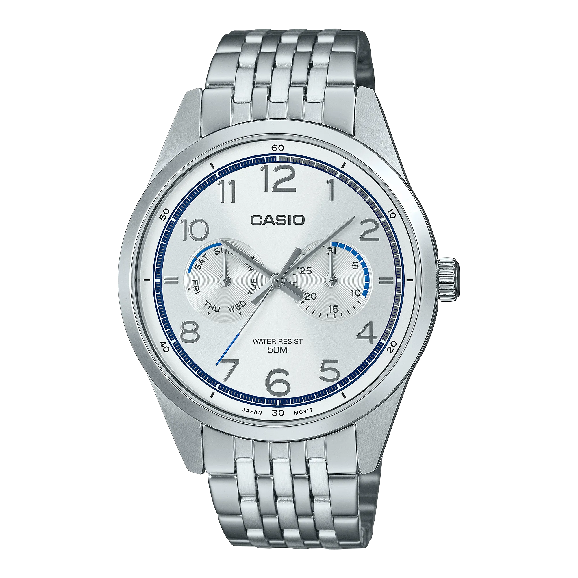 Casio Standard Analogue White Dial Stainless Steel Watch MTPE340D-7A 