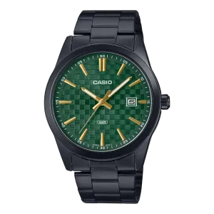 Casio Standard Black Stainless Steel Green Dial Watch MTPVD03B-3A 