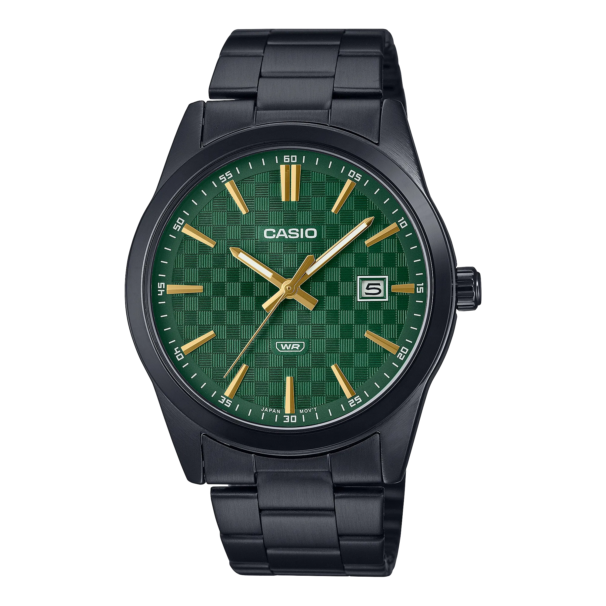 Casio Standard Black Stainless Steel Green Dial Watch MTPVD03B-3A 