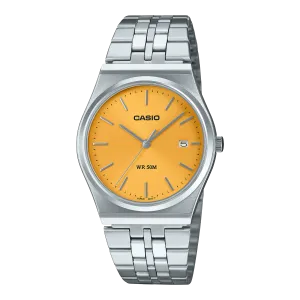Casio Standard Silver Stainless Steel Orange Dial Watch MTPB145D-9A 
