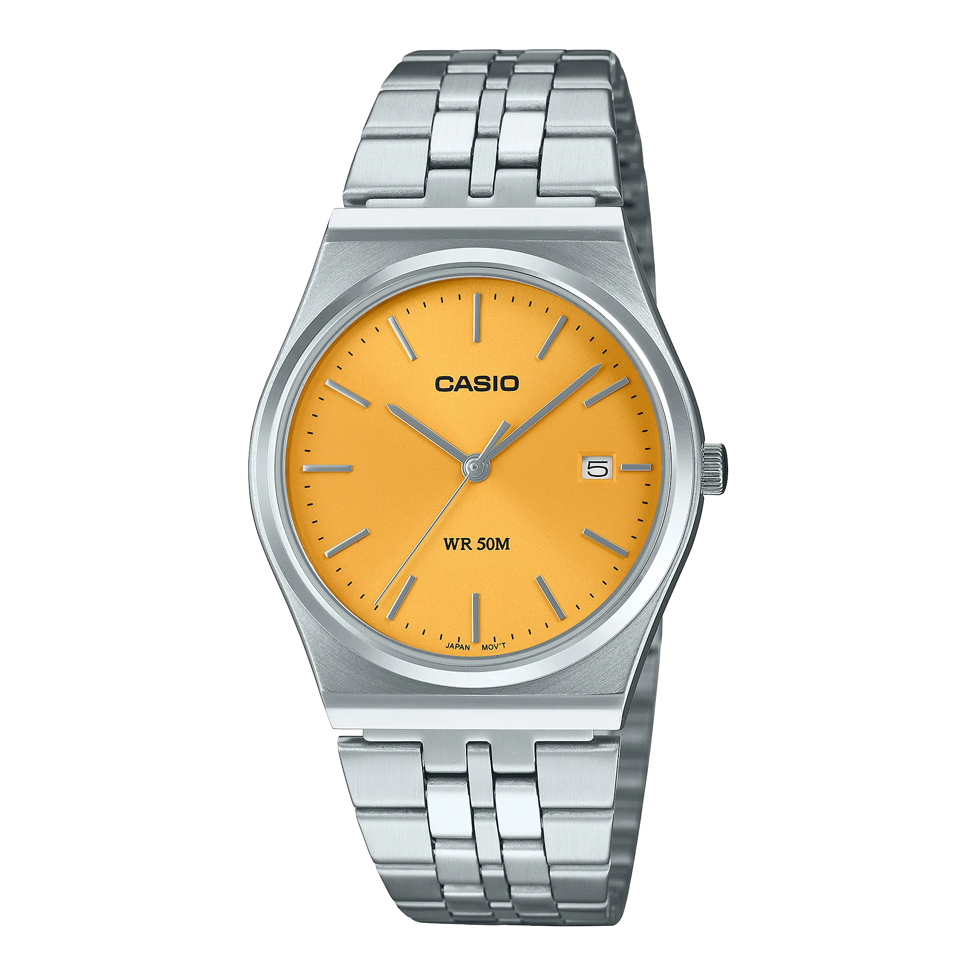 Casio Standard Silver Stainless Steel Orange Dial Watch MTPB145D-9A 