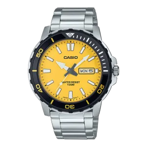 Casio Standard Silver Stainless Steel Yellow Dial Watch MTD125D-9A 