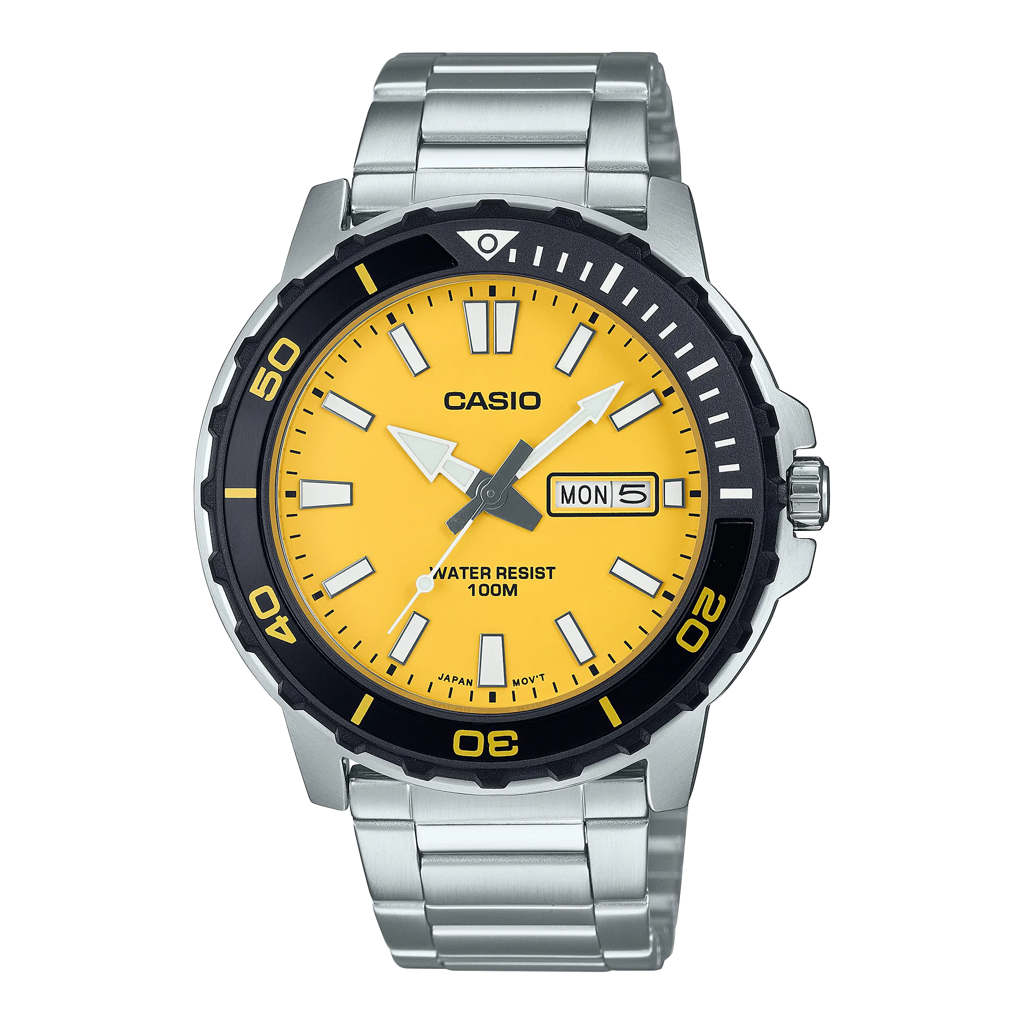 Casio Standard Silver Stainless Steel Yellow Dial Watch MTD125D-9A 