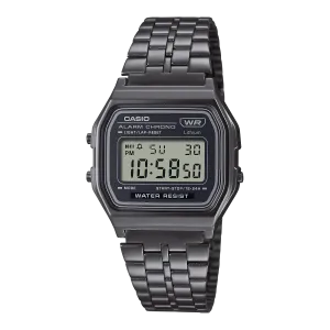 Casio Vintage Digital Black Stainless Steel Watch A158WETB-1A 