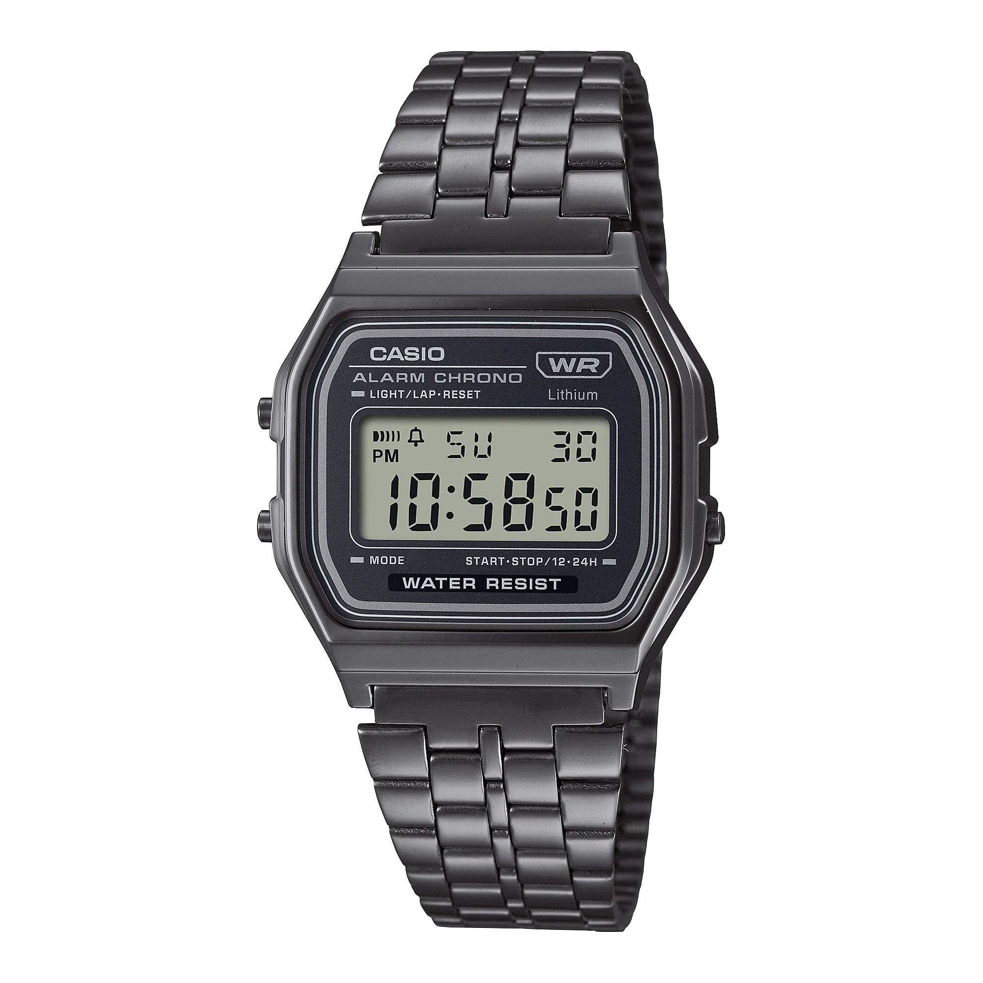 Casio Vintage Digital Black Stainless Steel Watch A158WETB-1A 