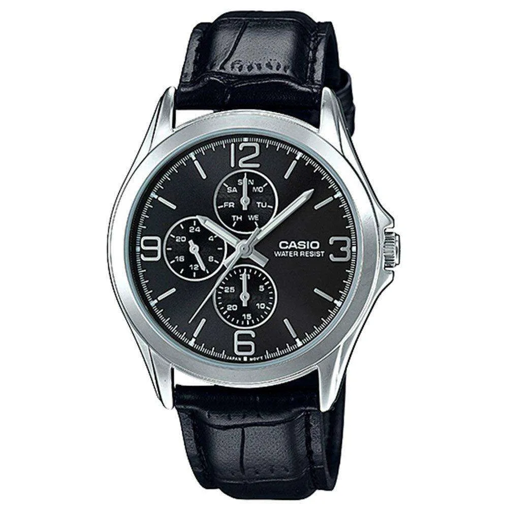 Casio Vintage MTP-V301L-1A Black Leather Watch for Men Affordable casual watches Sporty casual watches Affordable luxury casual watches