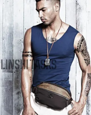 Casual Black Canvas Leather Fanny Pack Men's Chest Bag Hip Bag Waist Bags For Men Black