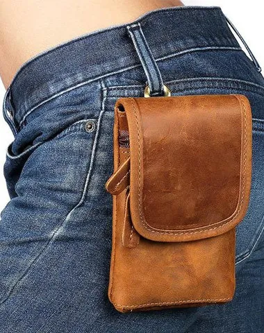 Casual  Brown Leather Cell Phone HOLSTER Belt Pouch for Men Waist Bags BELT BAG For Men Brown