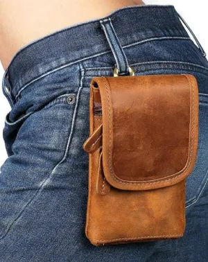 Casual  Brown Leather Cell Phone HOLSTER Belt Pouch for Men Waist Bags BELT BAG For Men Brown
