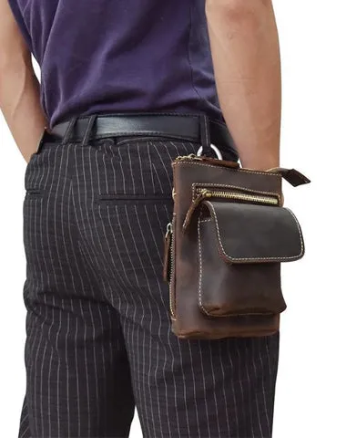 Casual Brown Leather Mini Messenger Bag Men's Belt Pouch Belt Bag Waist Pouch For Men Brown