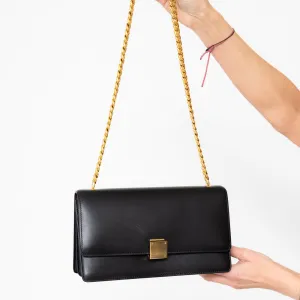 Celine Black Leather And Gold Tone Chain Strap Shoulder Bag handbags sale 80% off