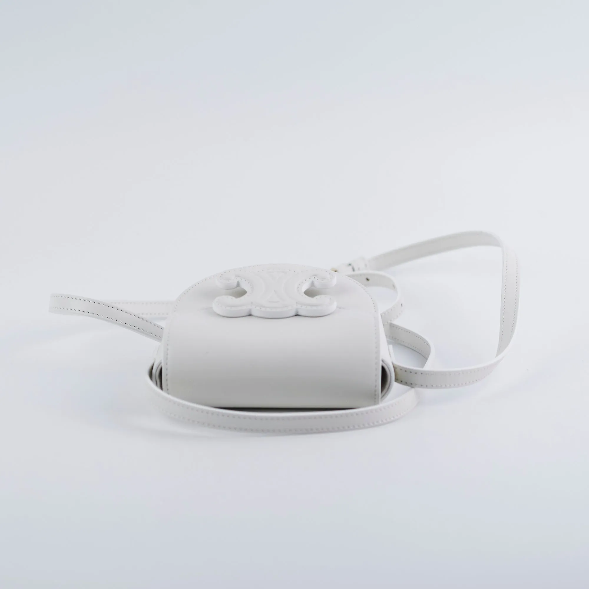 Celine Cuir Mini Triomphe White Crossbody Bag
