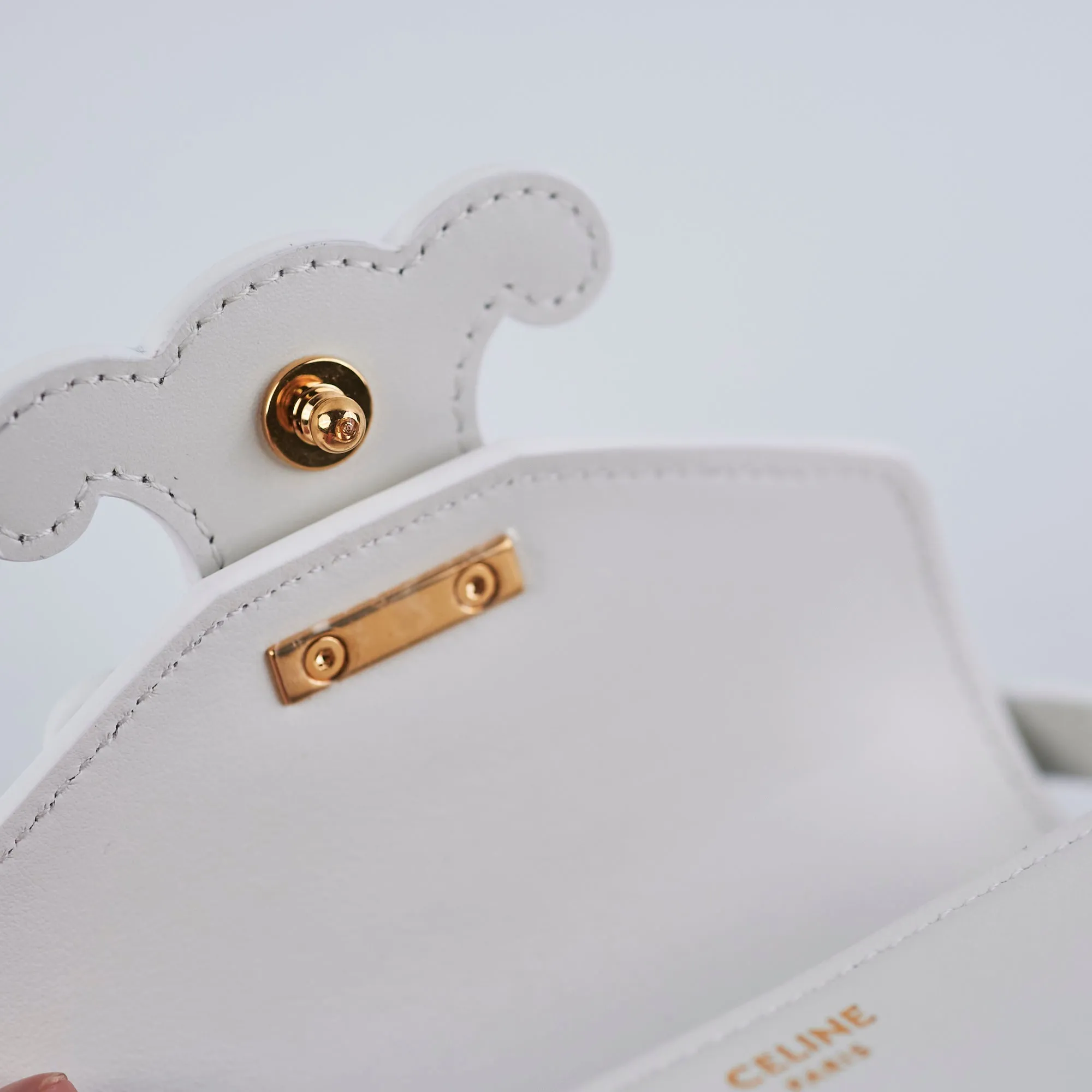 Celine Cuir Mini Triomphe White Crossbody Bag