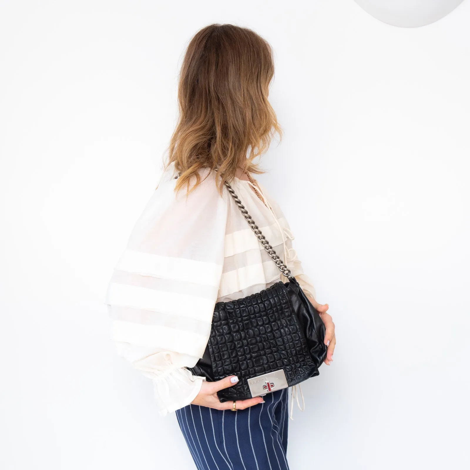 Celine Vintage Black Leather Shoulder Bag