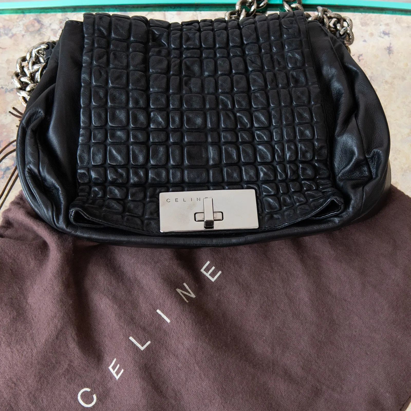 Celine Vintage Black Leather Shoulder Bag