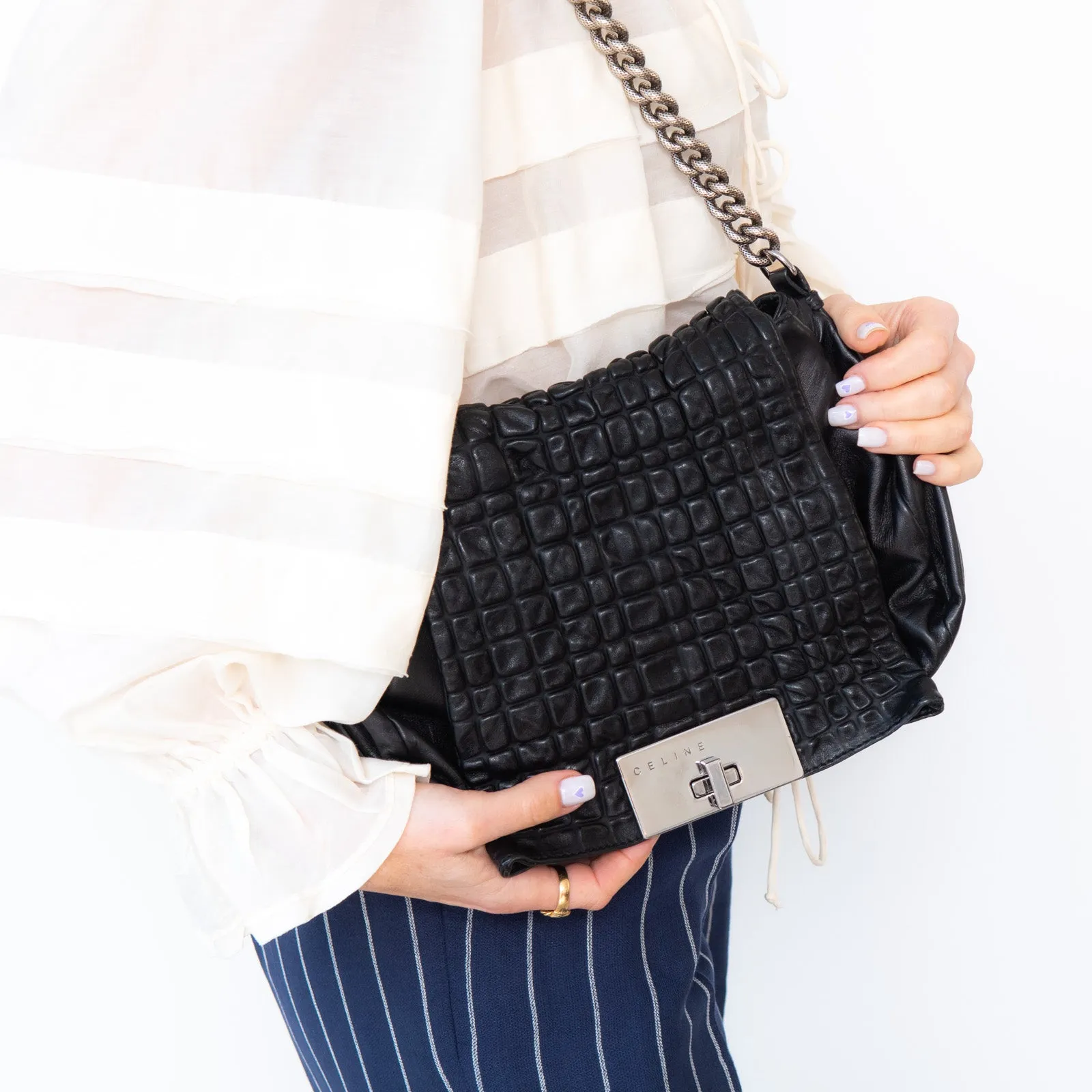 Celine Vintage Black Leather Shoulder Bag