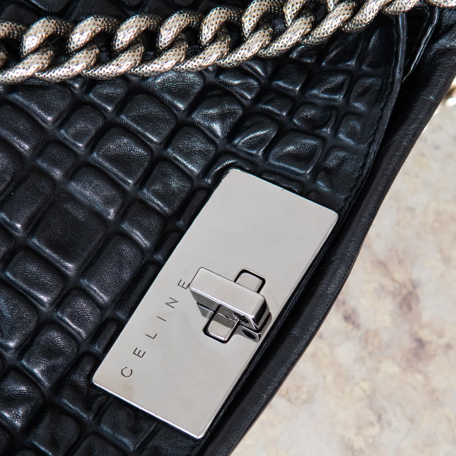 Celine Vintage Black Leather Shoulder Bag