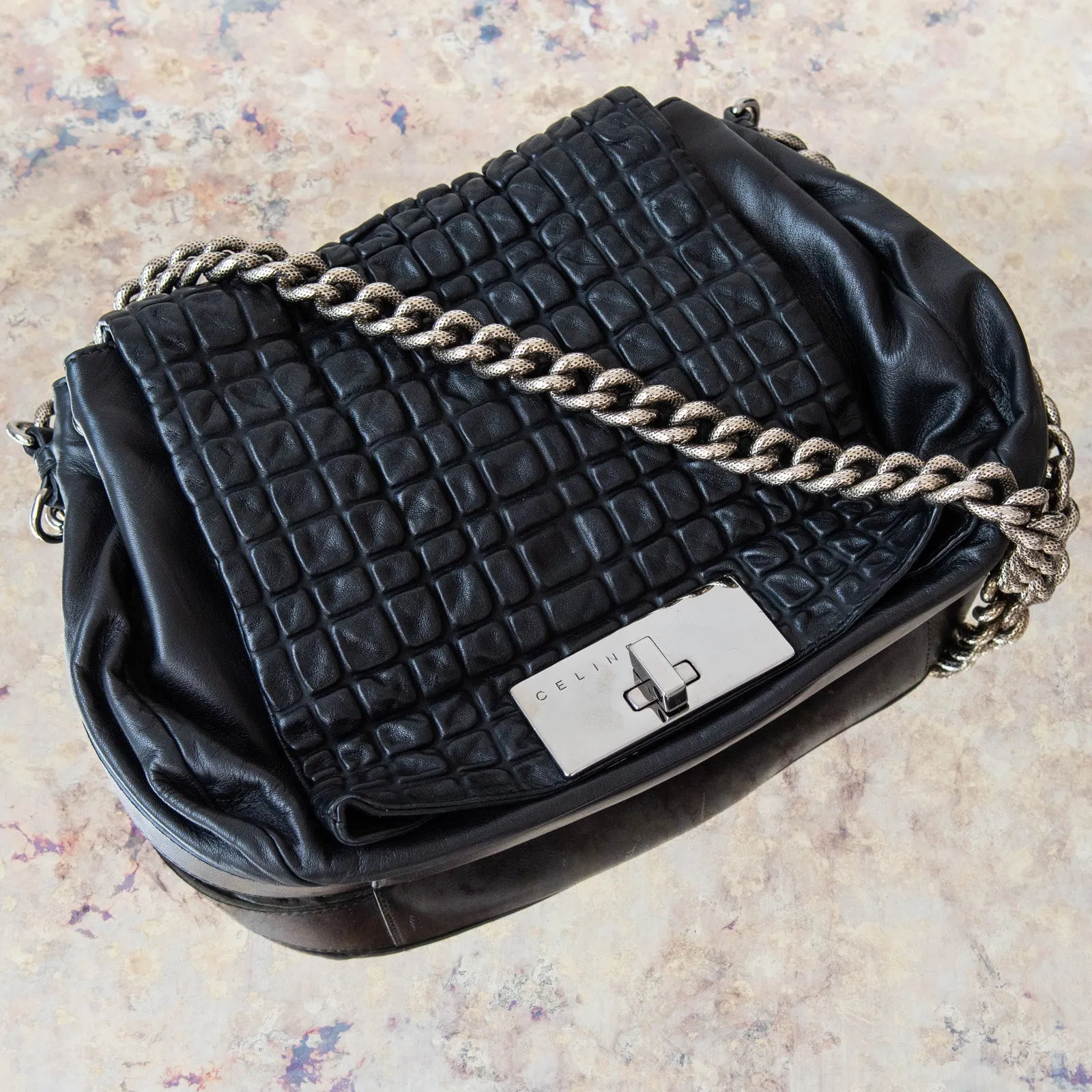 Celine Vintage Black Leather Shoulder Bag