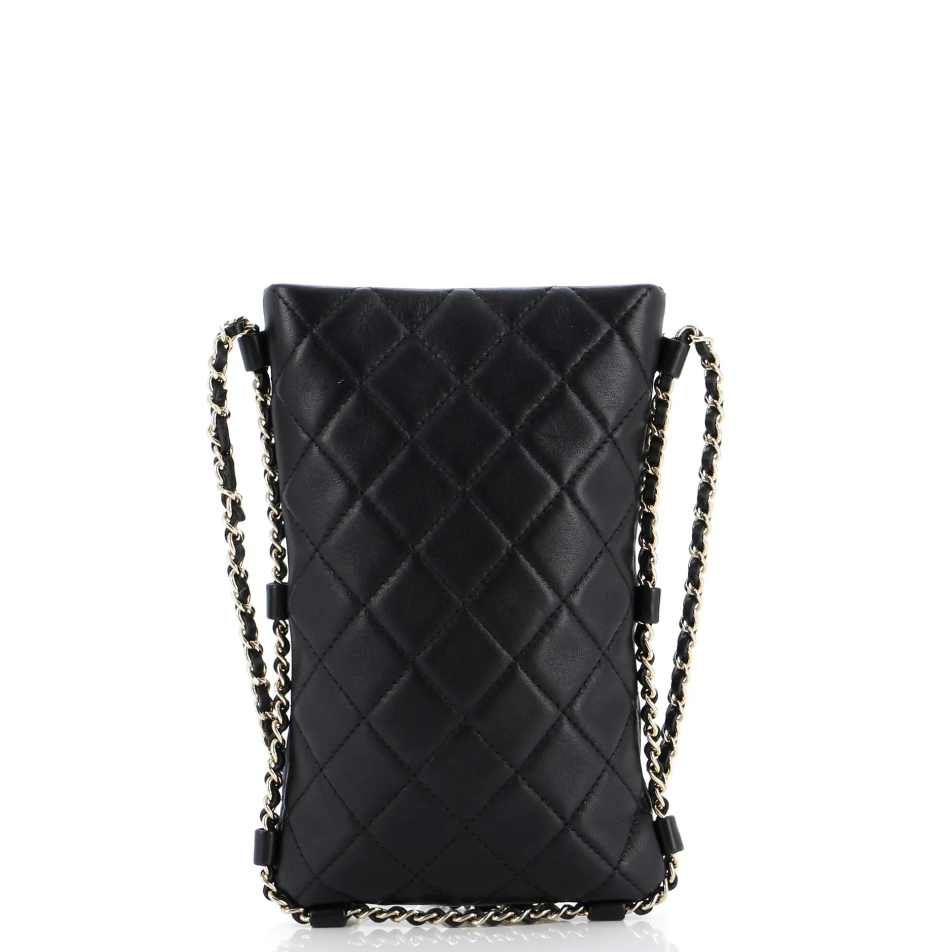 Chain Around Flat Phone Holder Crossbody Quilted Lambskin