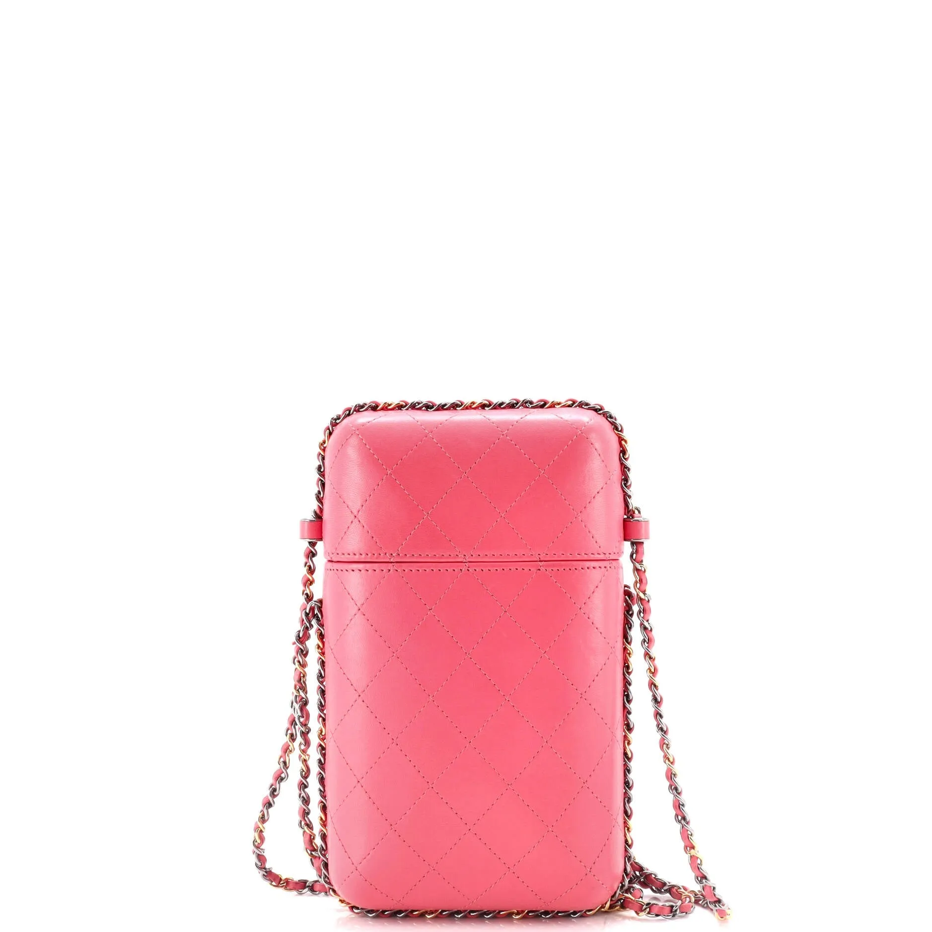 Chain Around Phone Holder Box Crossbody Quilted Lambskin