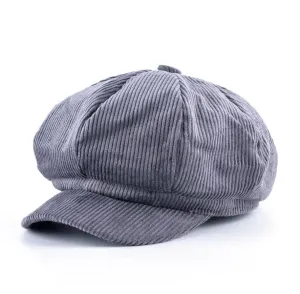 Chamberlain Corduroy Newsboy Cap stylish boater hat with ribbon on model