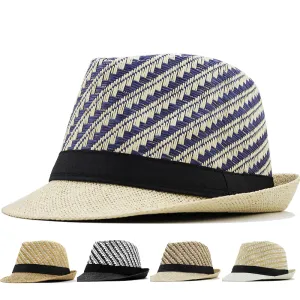 Chambers Straw Trilby Hat boater hat with bow in beach sunlight