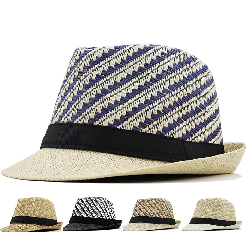 Chambers Straw Trilby Hat boater hat with bow in beach sunlight