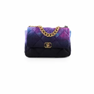 Chanel 19 Large Tweed Ombre Black/ Purple Top Handle Bags Cheap