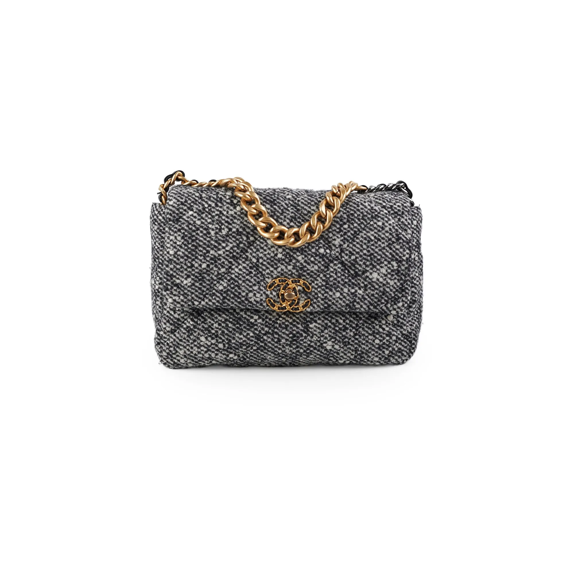 Chanel 19 Tweed Medium/Large Flap Bag Grey/Black Crossbody Bags Cheap Online