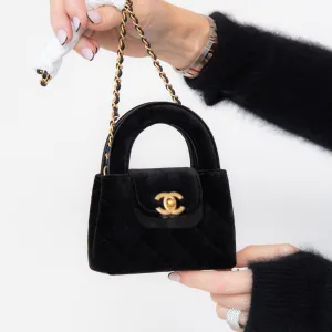 Chanel 24A Kelly Mini Nano Black Velvet  Bag handbags sale 80% off