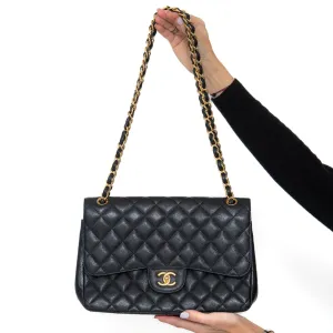 Chanel Black Jumbo Classic  Double Flap Bag In Caviar Leather With Gold Tone Hardware handbags sale 80% off