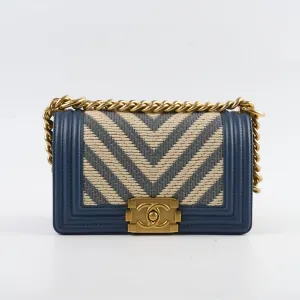 Chanel Boy Small Blue / Woven Crossbody Bags Cheap Online