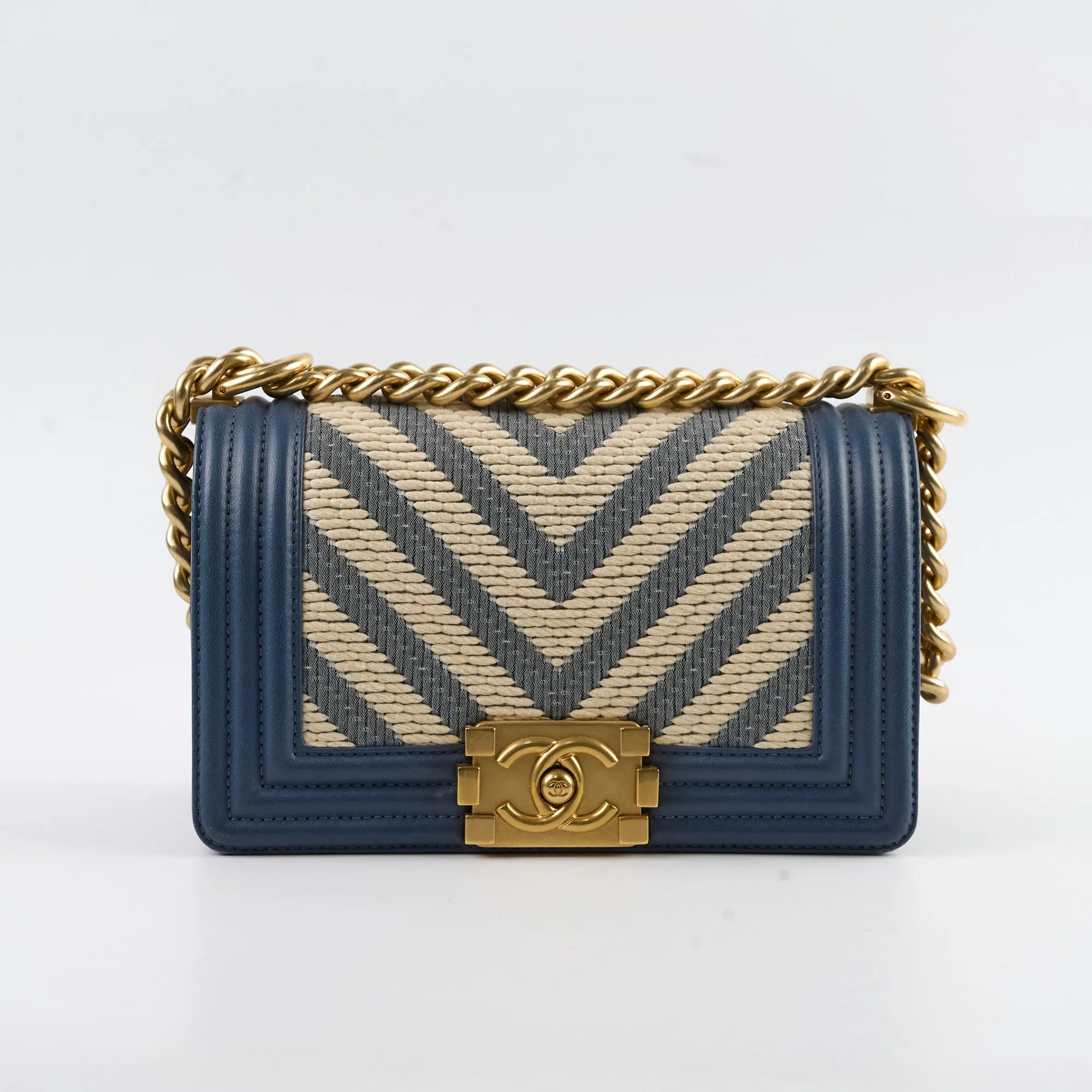 Chanel Boy Small Blue / Woven Crossbody Bags Cheap Online