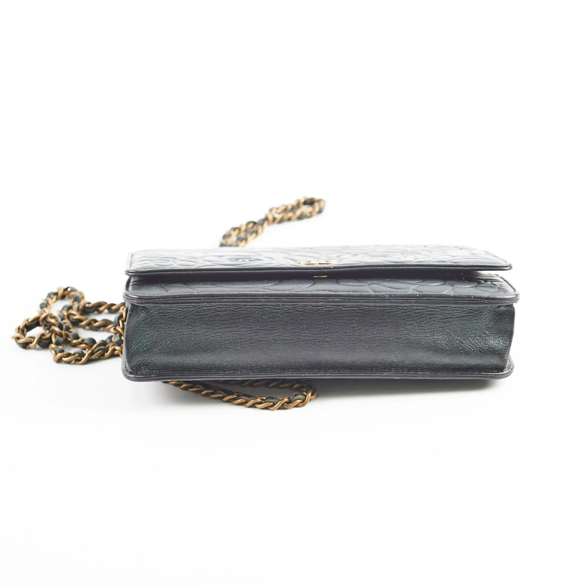 Chanel Camelia Embossed Wallet On Chain WOC Irrdescent Green