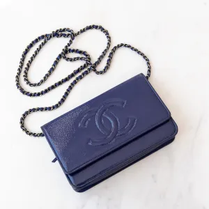 Chanel Cobalt Blue Patent Leather Timeless CC Wallet on Chain Bag handbags sale 80% off