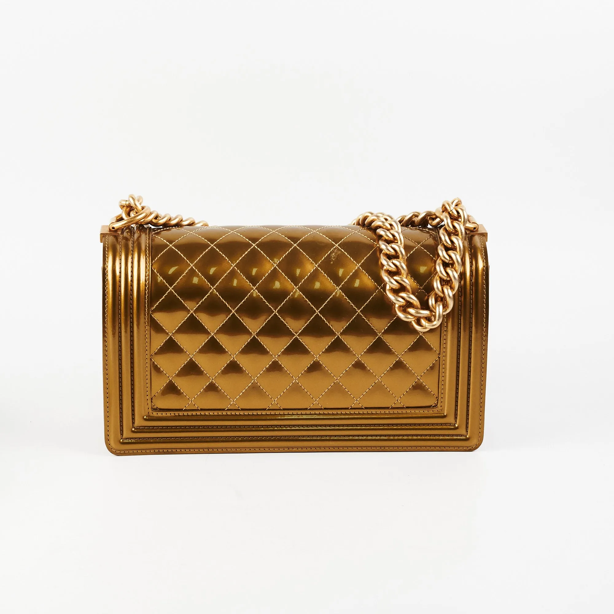 Chanel Medium Boy Patent Gold