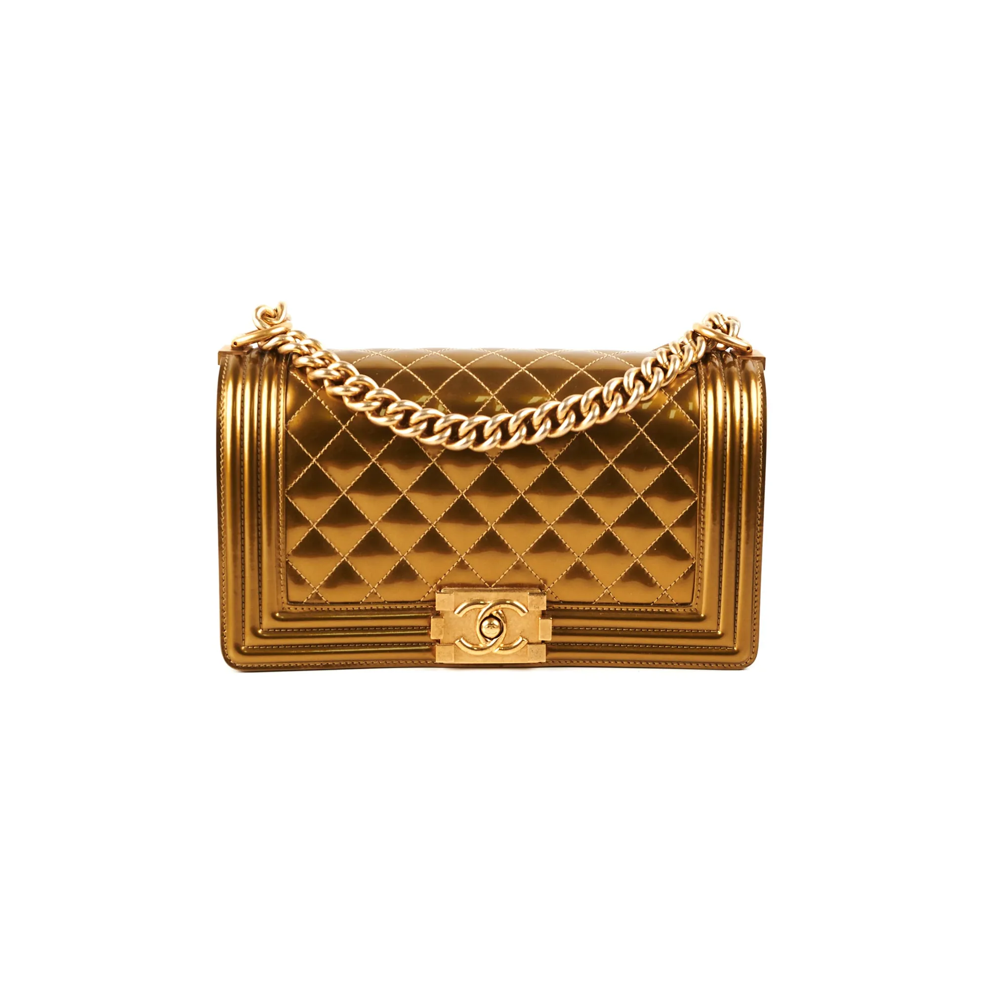 Chanel Medium Boy Patent Gold Crossbody Bags Cheap Online