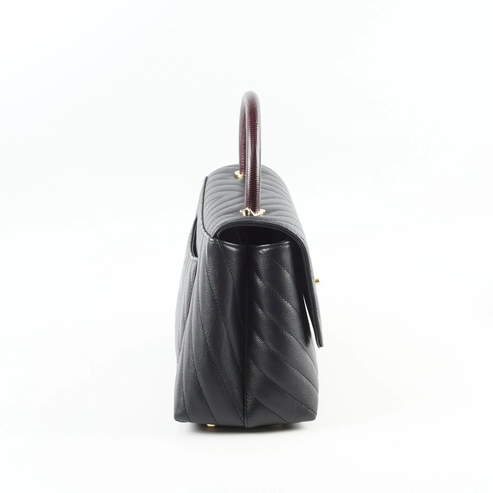 Chanel Medium Coco Handle (Lizard Top Handle) Black Chevron