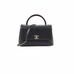 Chanel Medium Coco Handle (Lizard Top Handle) Black Chevron Top Handle Bags Cheap