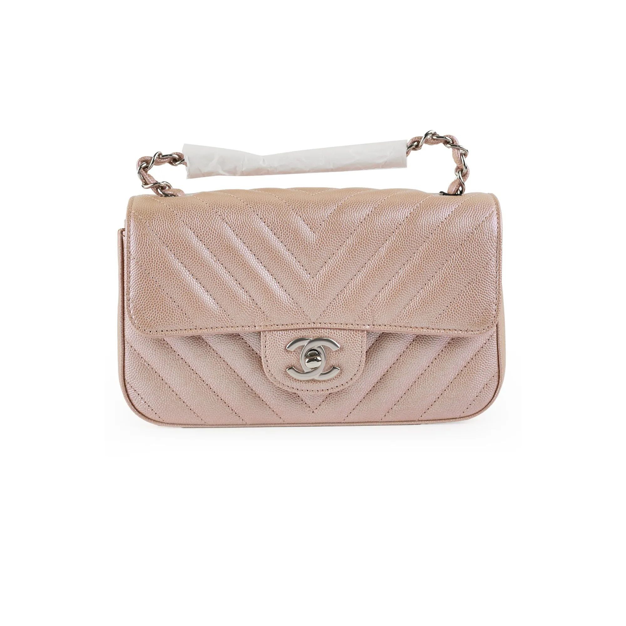 Chanel Mini Rectangular Chevron Caviar Rose Gold Iridescent Crossbody Bags Cheap Online