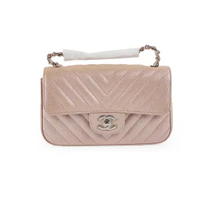 Chanel Mini Rectangular Chevron Caviar Rose Gold Iridescent Crossbody Bags Cheap Online