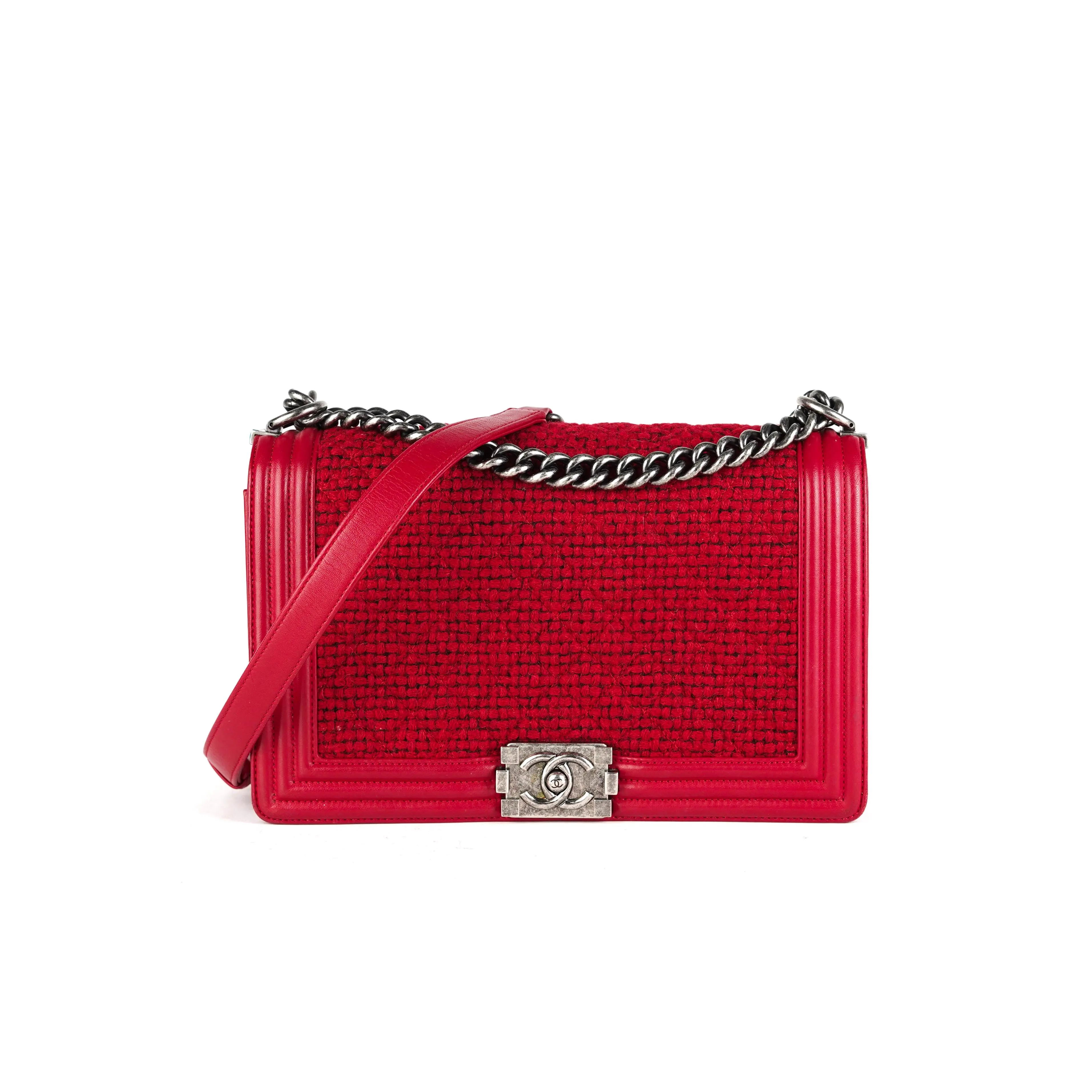 Chanel New Medium Boy Tweed Red Crossbody Bags Cheap Online