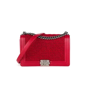Chanel New Medium Boy Tweed Red Crossbody Bags Cheap Online
