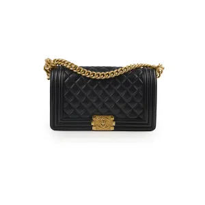Chanel Old Medium Boy Bag Lambskin Black Crossbody Bags Cheap Online