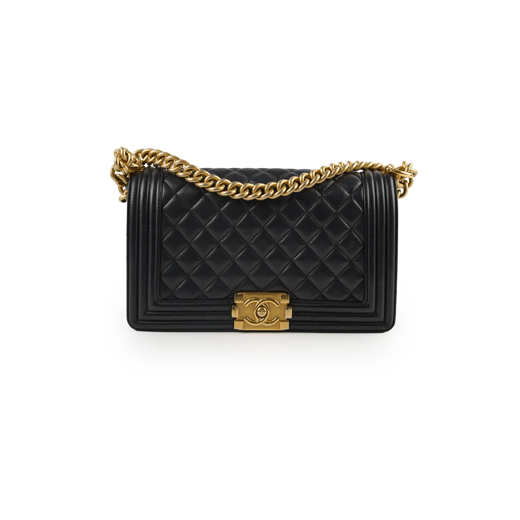 Chanel Old Medium Boy Bag Lambskin Black Crossbody Bags Cheap Online