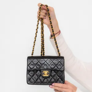 Chanel Vintage Mini Square Black Leather Flap Bag handbags sale 80% off