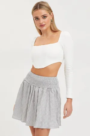 Check Flare Skirt High Rise Shirred Waist,skirt,denim skirt,mini skirt,maxi skirt,jean skirt,skort,tennis skirt,pleated skirt,pencil skirt,bubble skirt,plisse skirt,fitted skirt,midi skirt,short skirt,short mini skirt,leather skirt,a line skirt,Split skirt