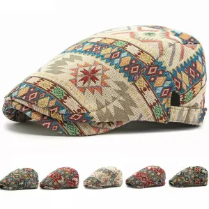 Chepstow Boho Flat Cap boater hat with bow in beach sunlight