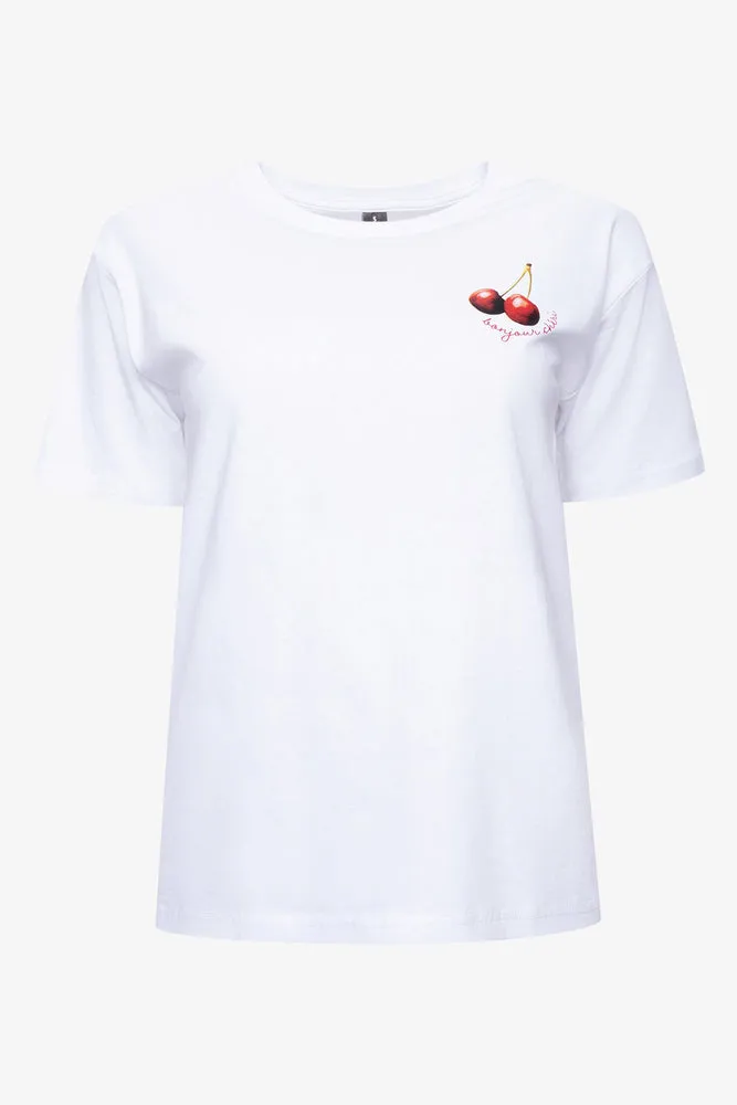Cherry Short Sleeve T-Shirt White,women t-shirt cotton,women t-shirt top,boutique women's clothing